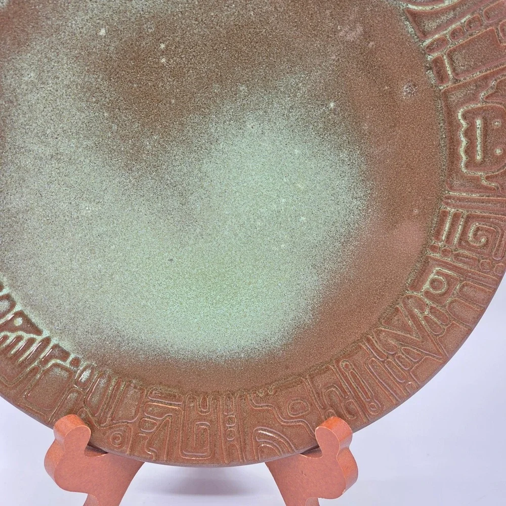 Frankoma Mayan Relief Plate 10in Aztec Tribal Art Pottery Rustic MCM Mid Century